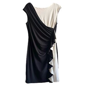 Carmen Marc Valvo Black & White Draped Ruffle Cocktail Dress Size M Women's